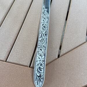 Handcrafted Leather Tooled Belt Black White Med